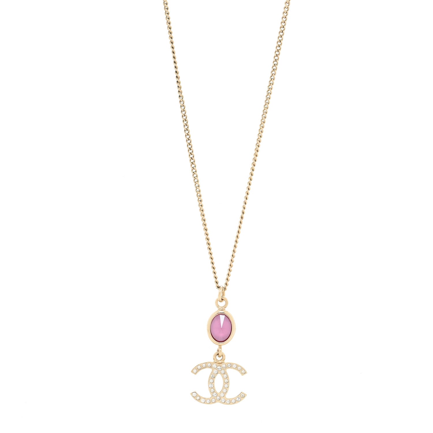 Chanel Crystal CC Drop Necklace Pink Gold 1 of 3