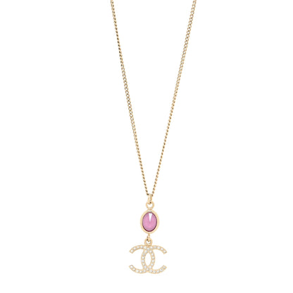 Chanel Crystal CC Drop Necklace Pink Gold 1 of 3