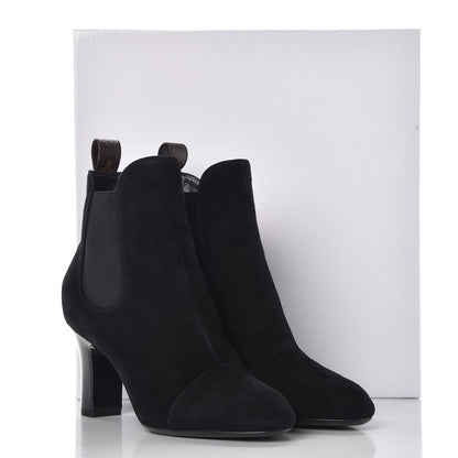 Louis Vuitton Suede Monogram Uniformes Cap Toe Chelsea 75mm Ankle Boots 37 Black 8 of 8