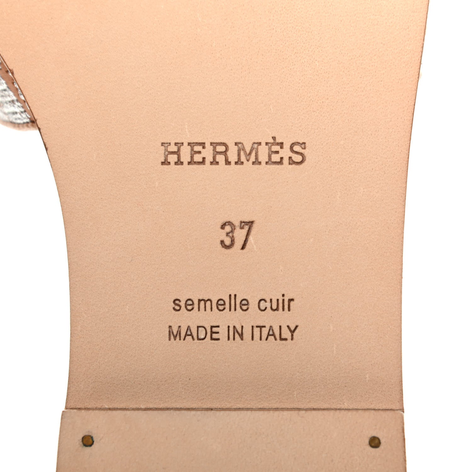 Hermes Embroidered Calfskin Oran Sandals 37 Naturel Gris Argente 6 of 8