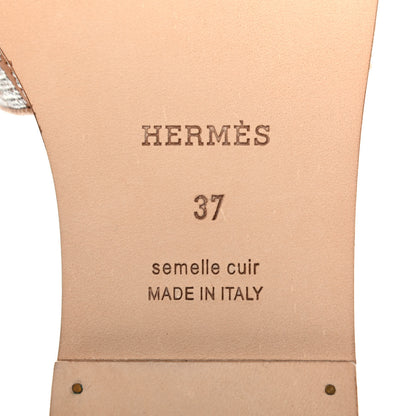 Hermes Embroidered Calfskin Oran Sandals 37 Naturel Gris Argente 6 of 8