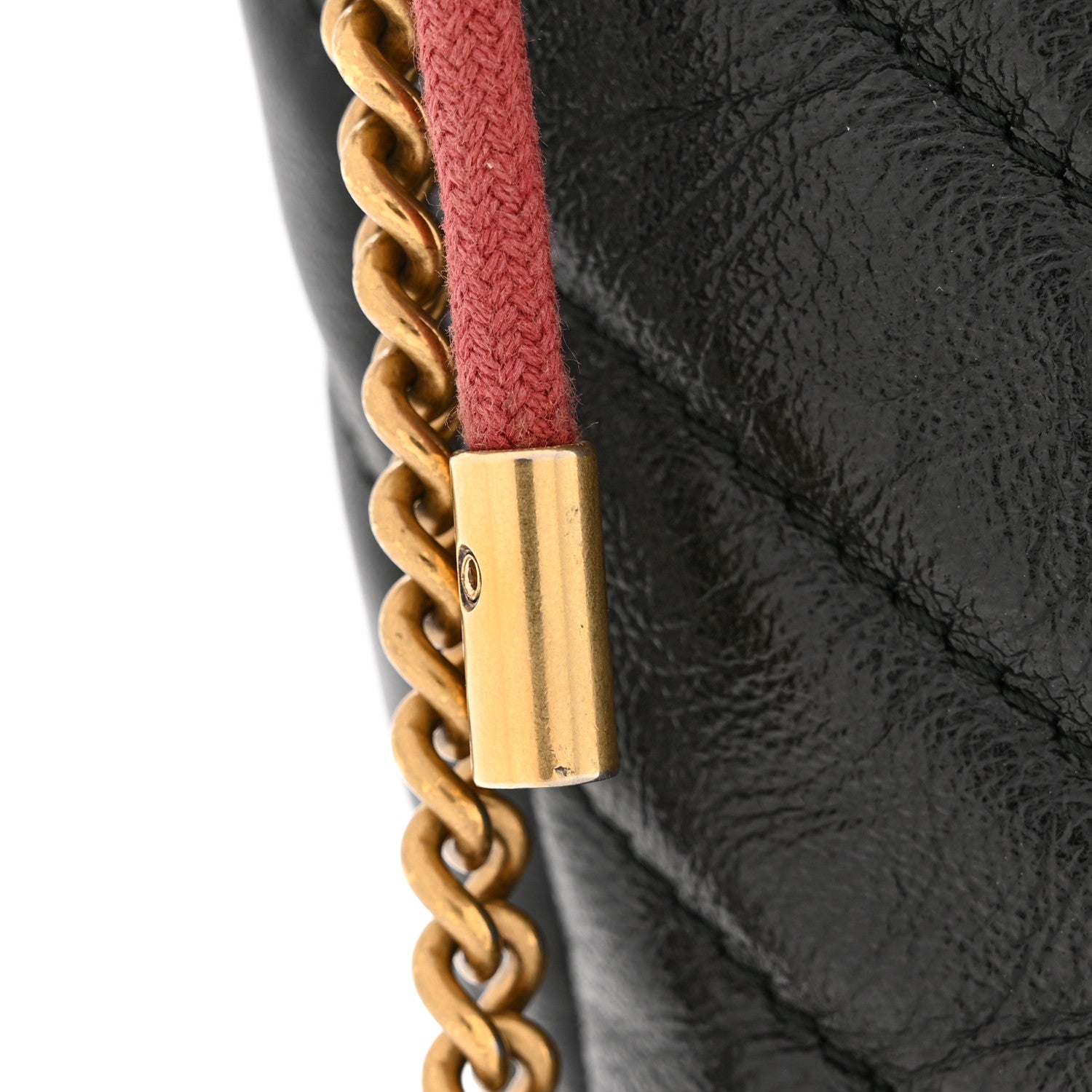 Gucci Vintage Effect Calfskin Matelasse Diagonal Mini Torchon GG Marmont 2.0 Bucket Bag Black Romantic Cherry 12 of 12