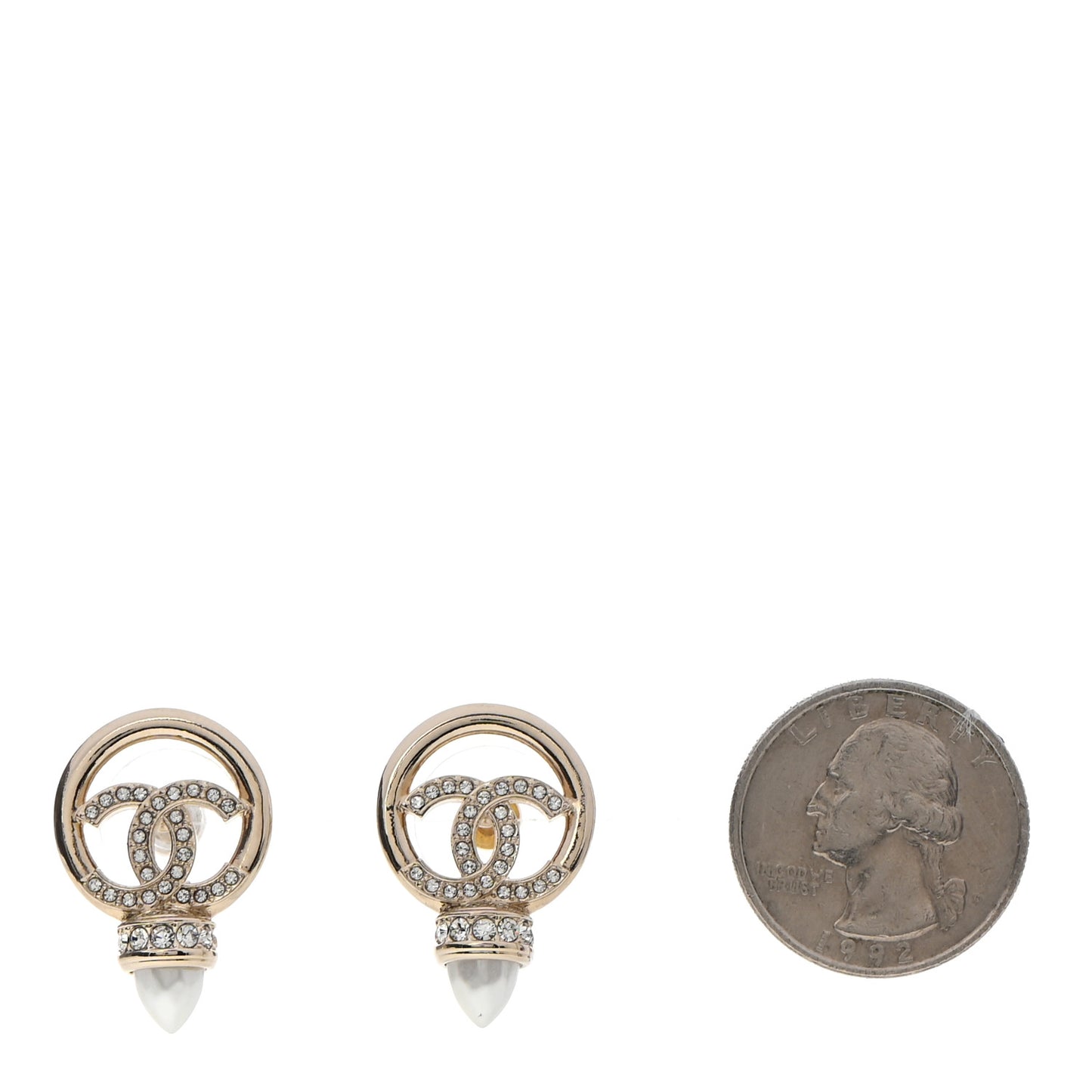 Crystal Pearl CC Round Drop Earrings Gold