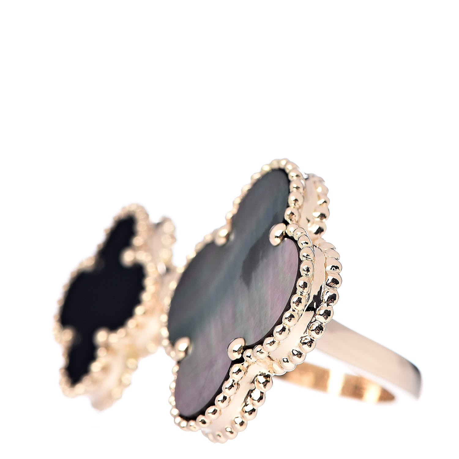 Van Cleef & Arpels 18K Yellow Gold Grey Mother of Pearl Black Onyx Magic Alhambra Between the Finger Ring 50 5.25 3 of 4
