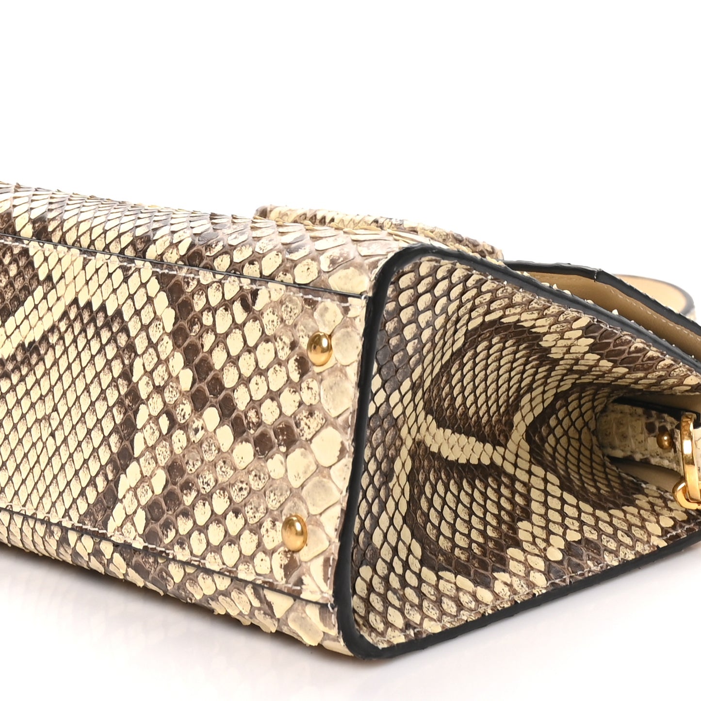 Snakeskin Small VSling Top Handle Bag Beige