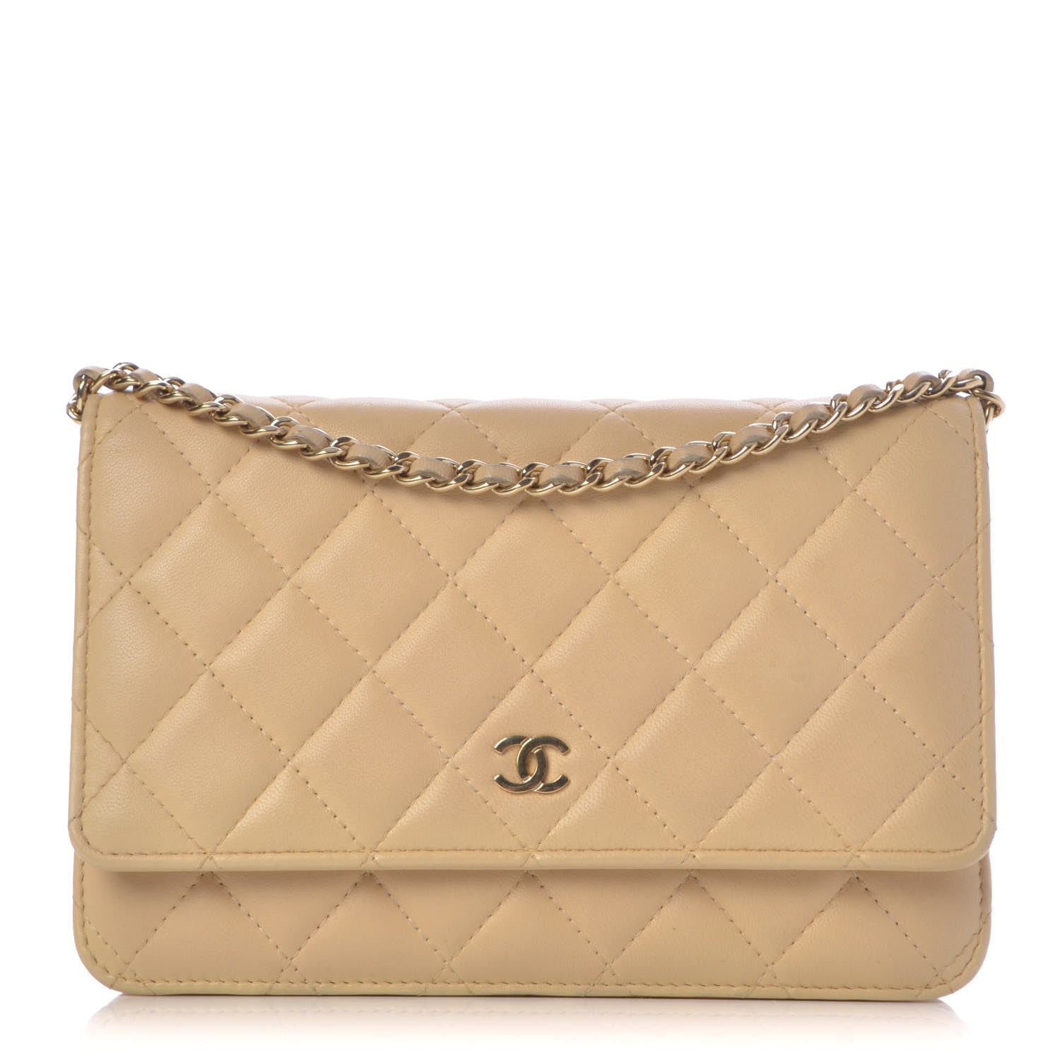 Chanel Lambskin Quilted Wallet on Chain WOC Beige 1 of 9