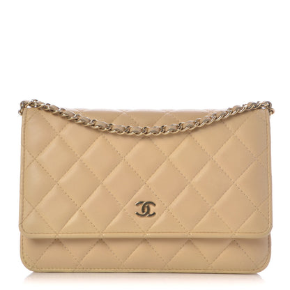 Chanel Lambskin Quilted Wallet on Chain WOC Beige 1 of 9