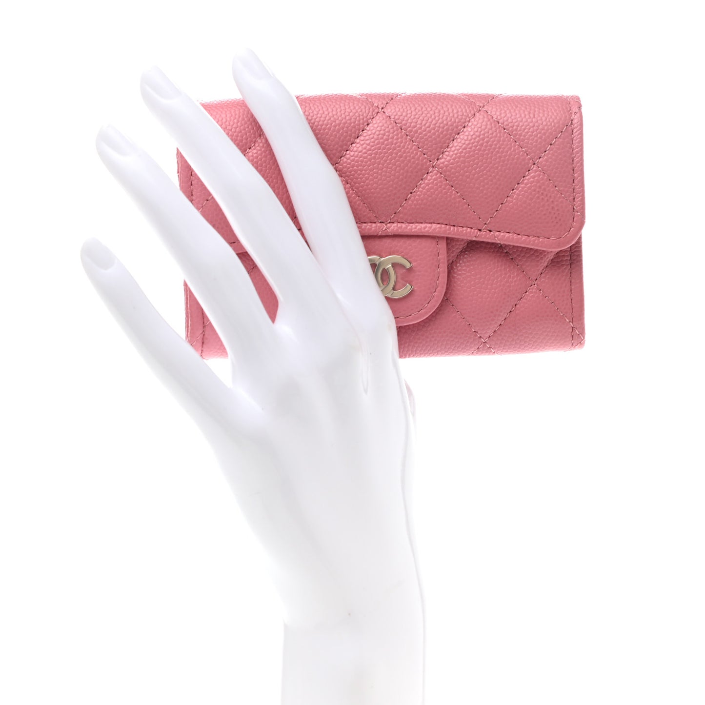 Caviar Quilted Flap Card Holder Wallet Pink