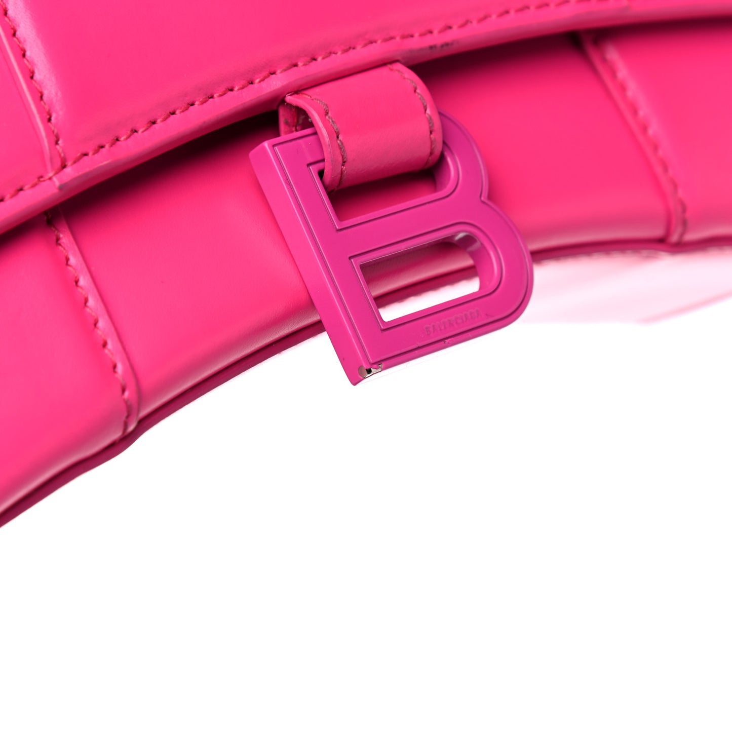 Shiny Box Calfskin Tonal B Hourglass Top Handle Bag XS Fuchsia