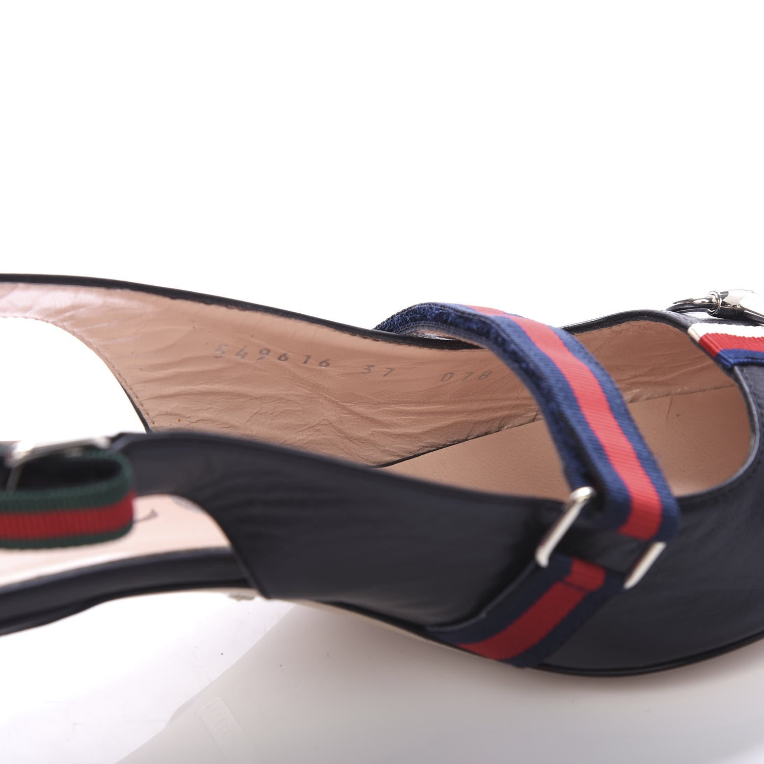 Gucci Malaga Kid Web Horsebit Low Heel Slingback Pumps 37 Black 8 of 8