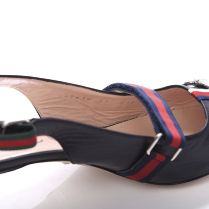 Gucci Malaga Kid Web Horsebit Low Heel Slingback Pumps 37 Black 8 of 8