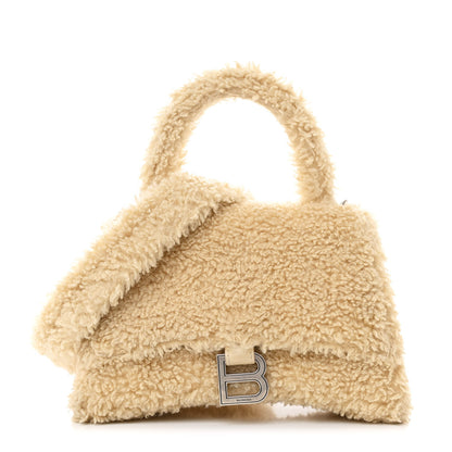 Balenciaga Curly Faux Shearling Small Hourglass Top Handle Bag Beige 1 of 12