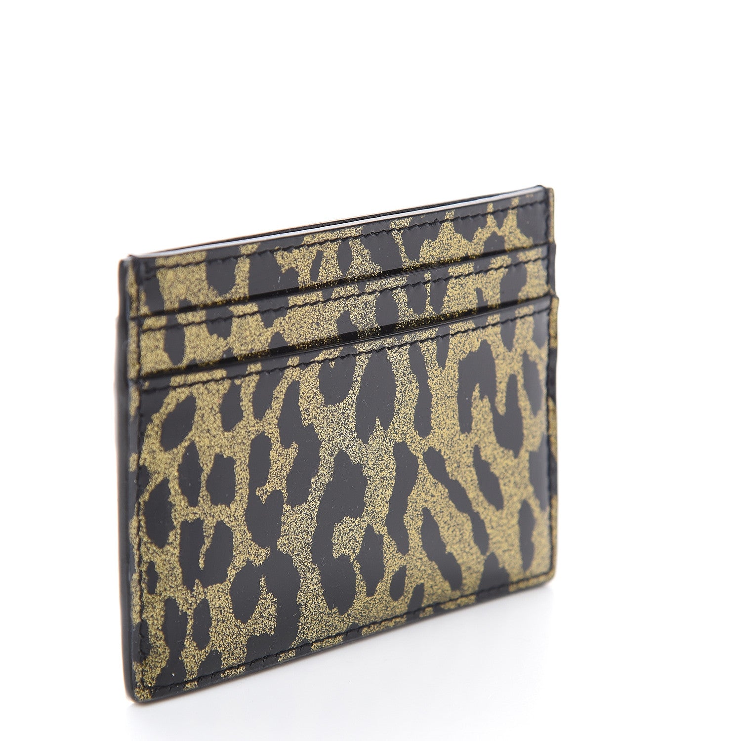 Saint Laurent Patent Glitter Leopard Monogram Credit Card Case Black Multi 2 of 5