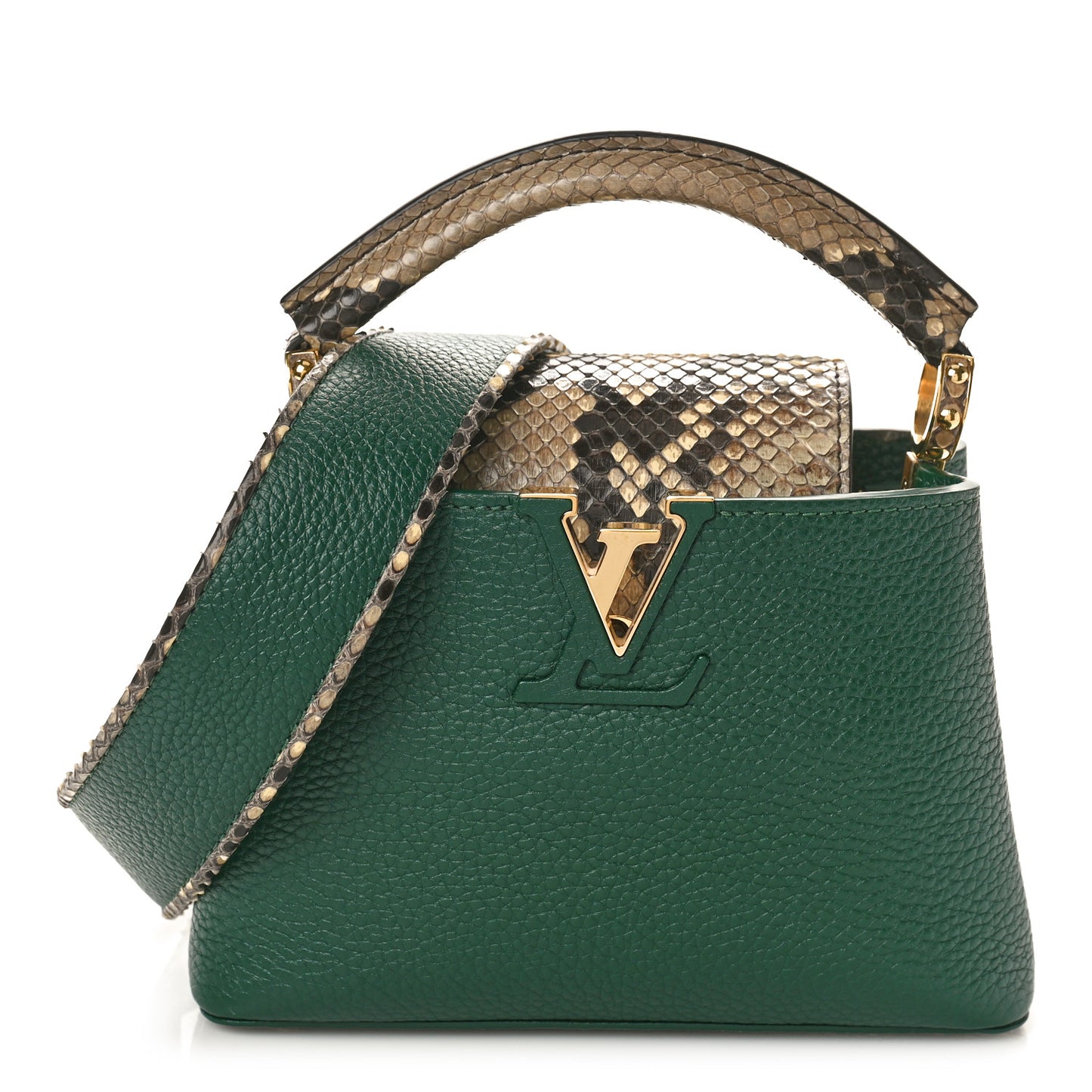 Taurillon Snakeskin Mini Capucines Emeraude Green