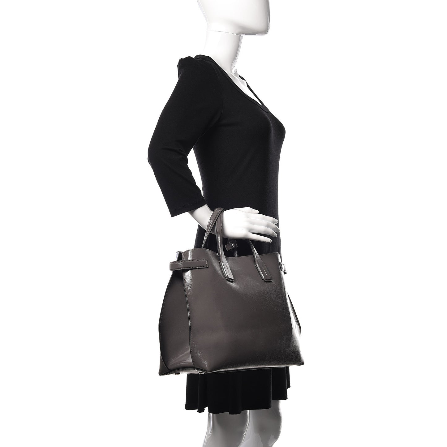 Soft Calfskin Medium Banner Tote Sepia Grey