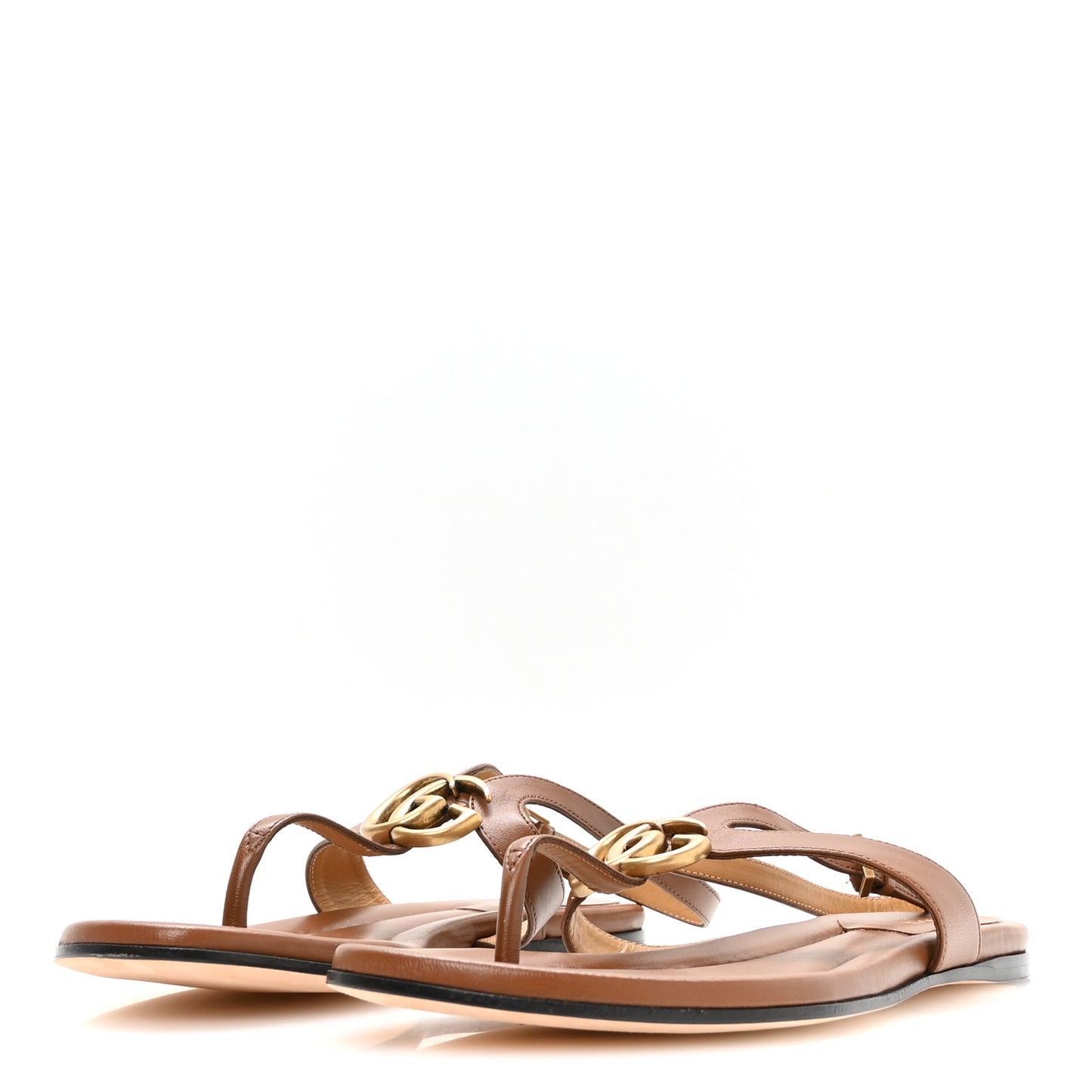 Calfskin GG Marmont Thong Sandals 38 Brown