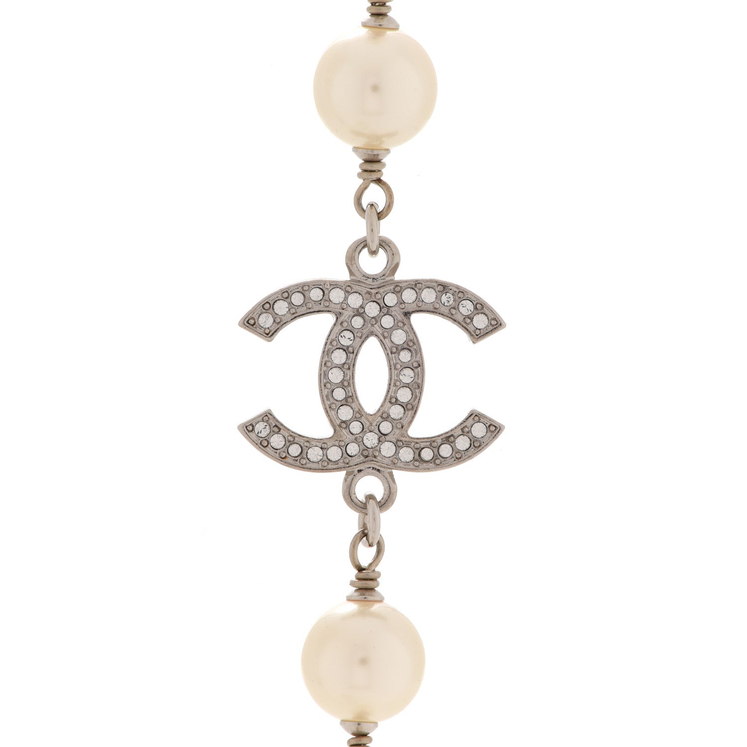Chanel Crystal Pearl CC Long Necklace Silver 4 of 6