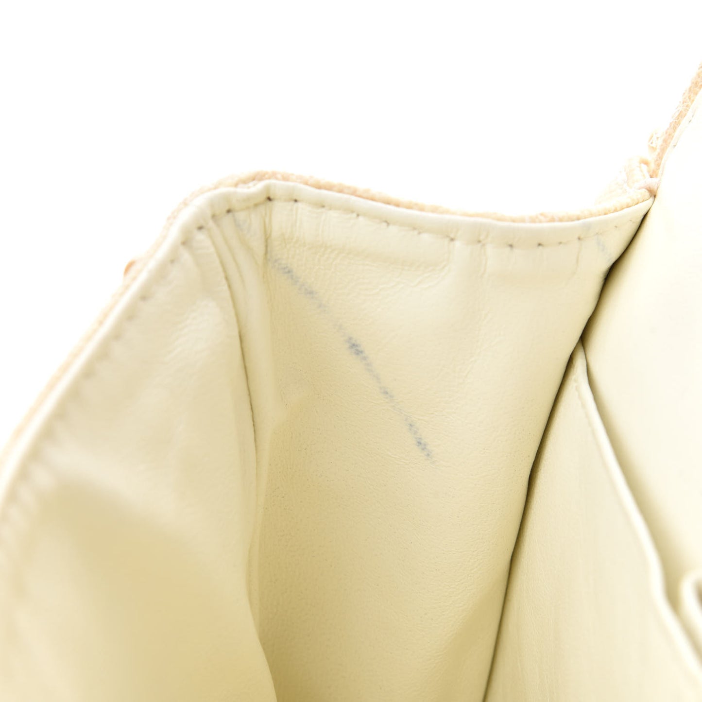 Canvas Quilted Pearl Trim Medium Flap Beige