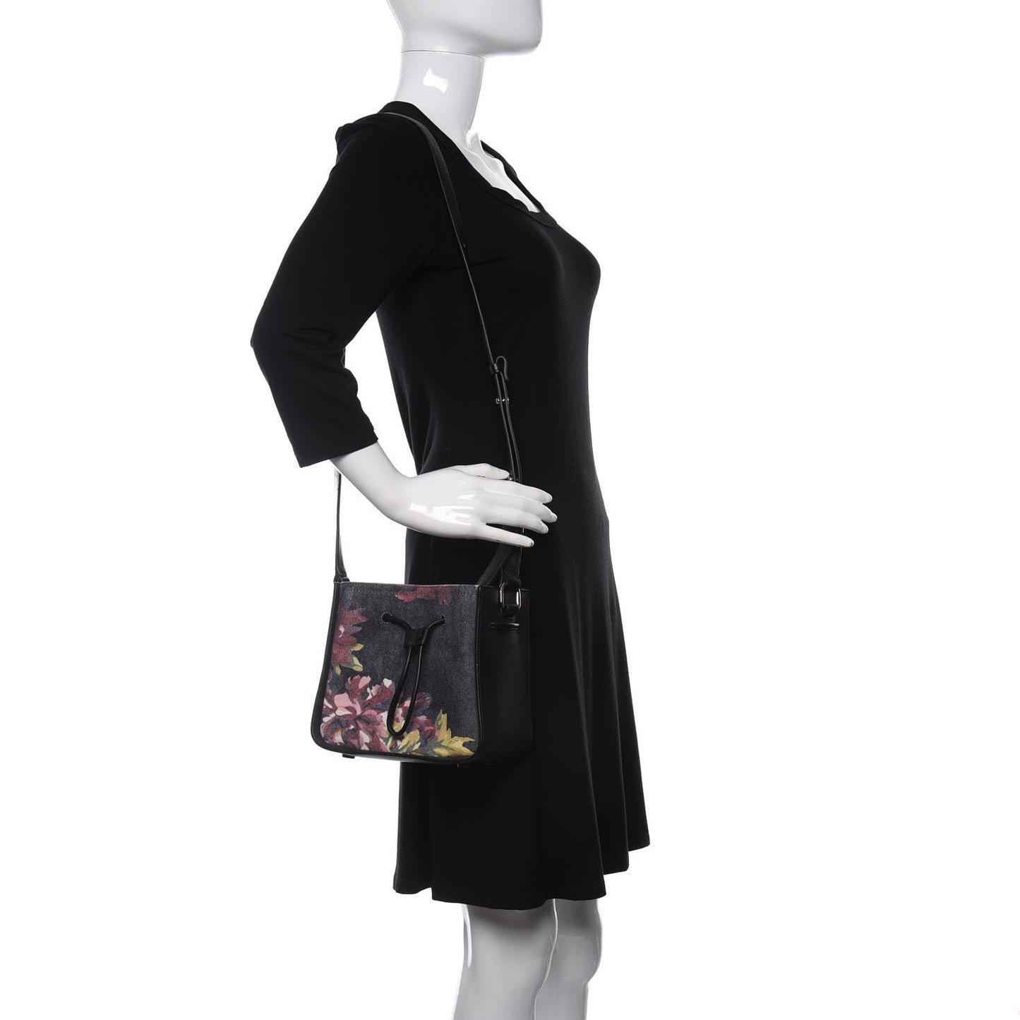 Denim Painted Mini Soleil Bucket Bag Black