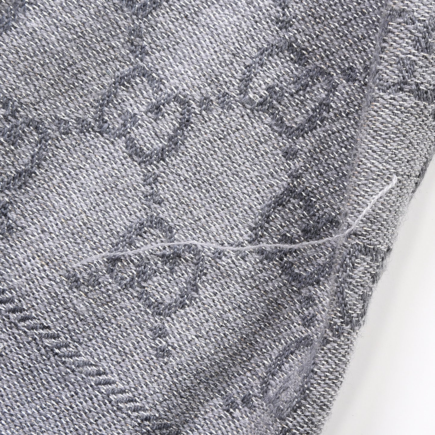 Wool Jacquard Monogram Fringe Scarf Grey