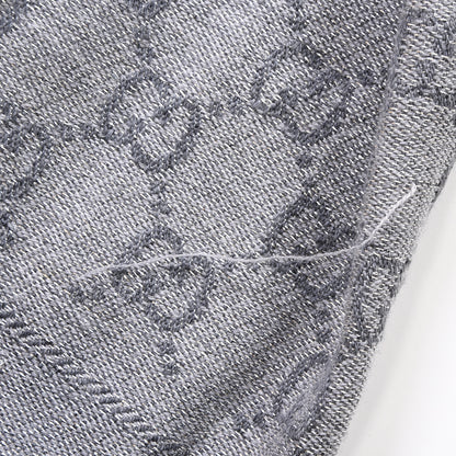 Gucci Wool Jacquard Monogram Fringe Scarf Grey 4 of 5