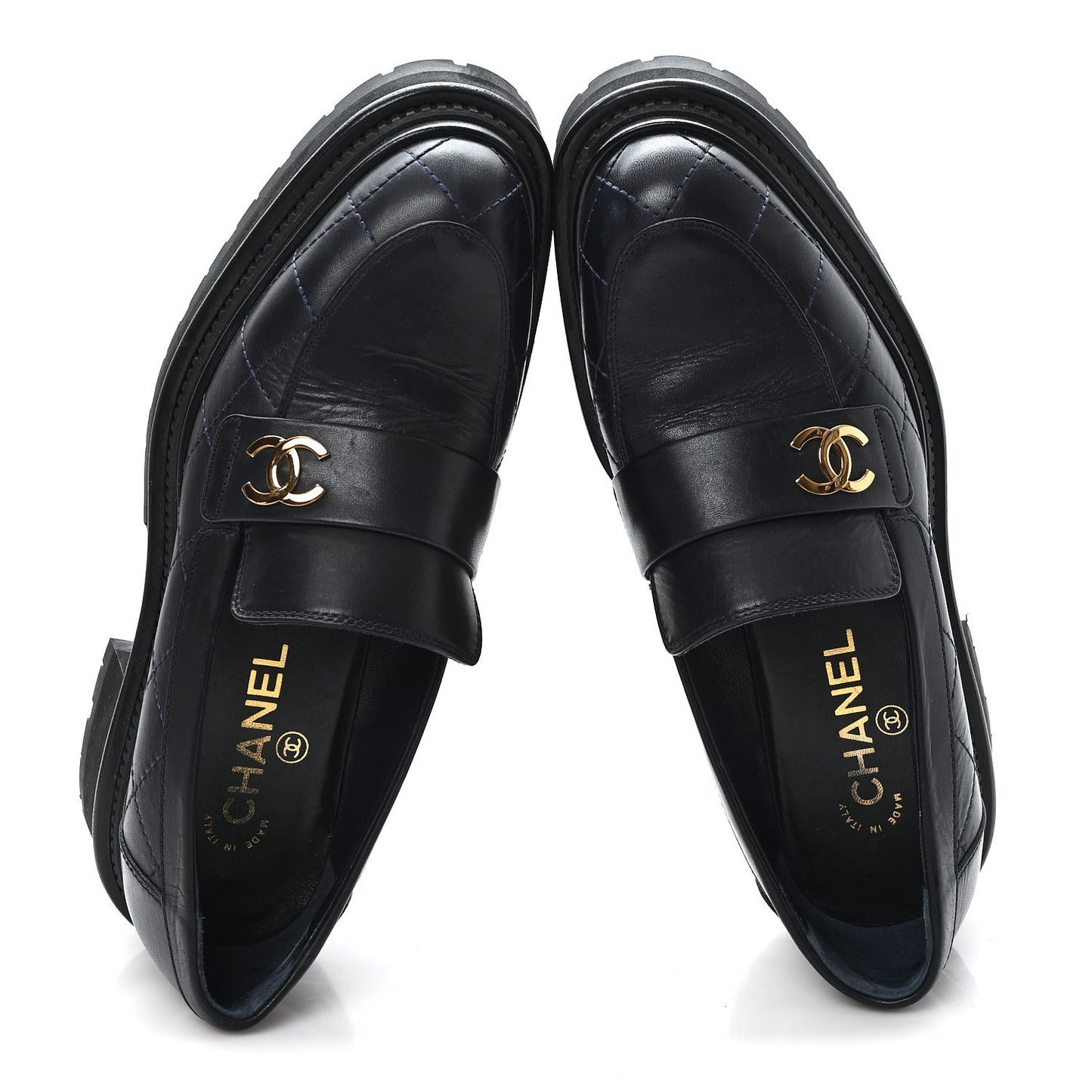 Calfskin Quilted CC Mocassin Loafers 38 Black