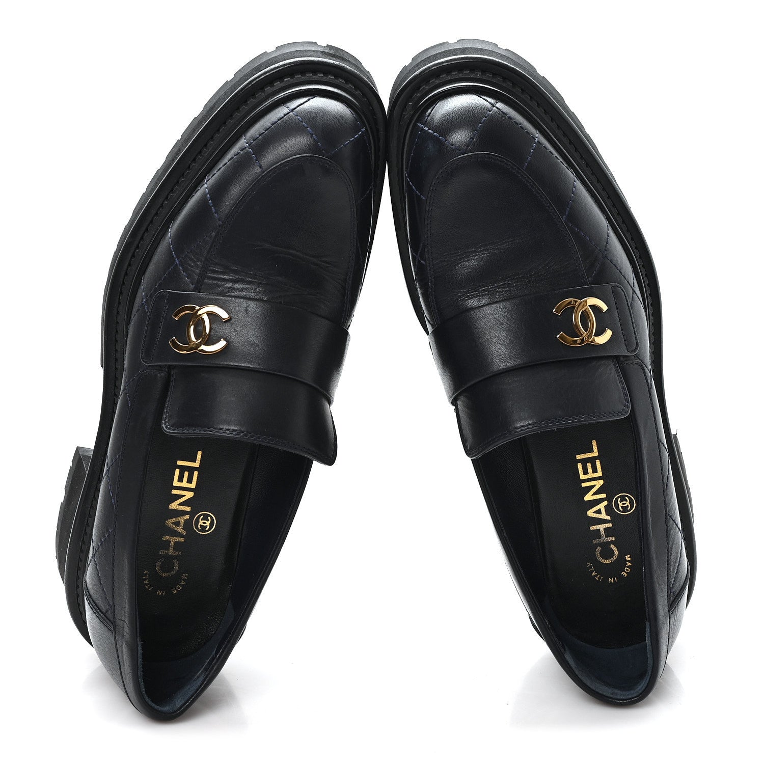 Chanel Calfskin Quilted CC Mocassin Loafers 38 Black 2 of 9