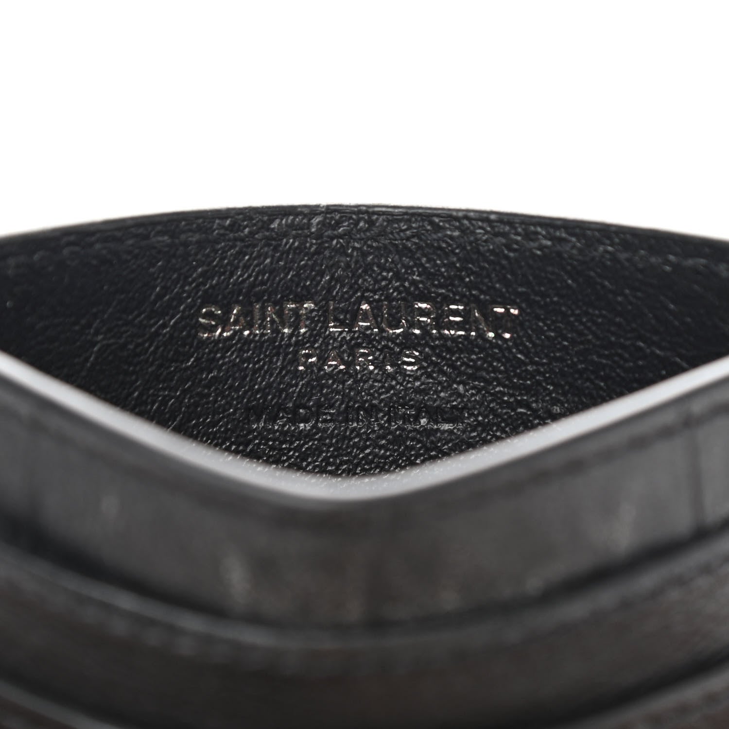 Saint Laurent Calfskin Crocodile Embossed Monogram Credit Card Case Black 5 of 9