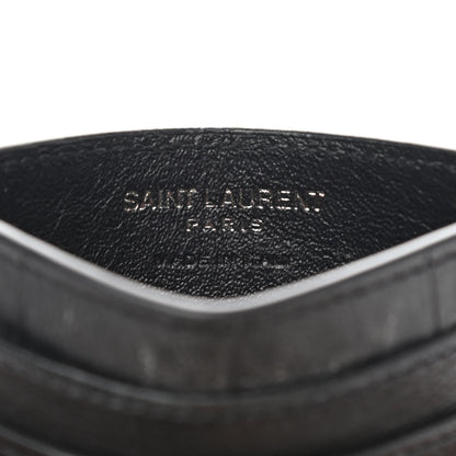 Saint Laurent Calfskin Crocodile Embossed Monogram Credit Card Case Black 5 of 9