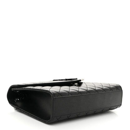 Saint Laurent Grain De Poudre Textured Mixed Matelasse Triquilt Medium Monogram Monochrome Satchel Black 4 of 12
