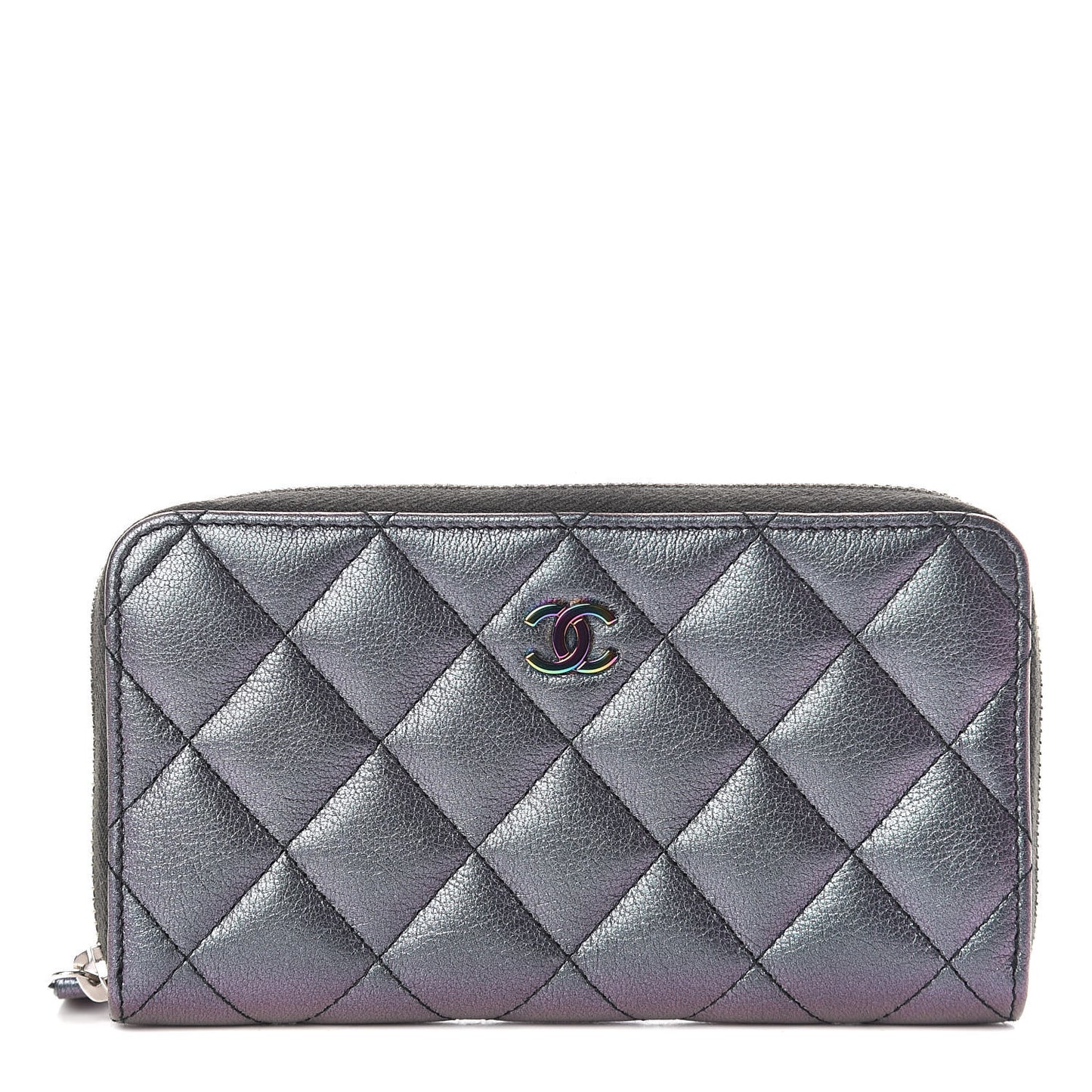 Iridescent Goatskin Quilted Small Zip Around Wallet Purple