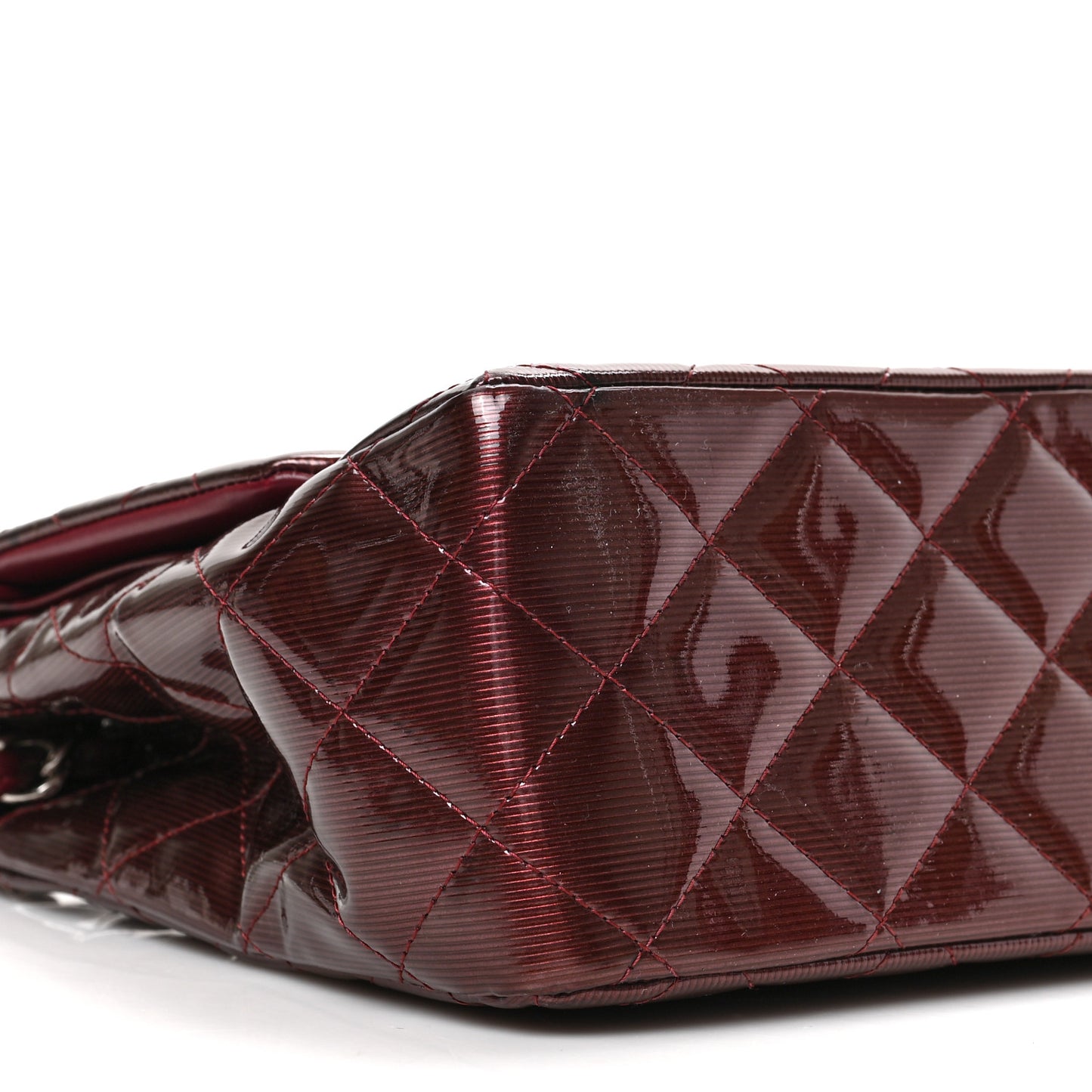 Striated Patent Quilted Jumbo Double Flap Burgundy