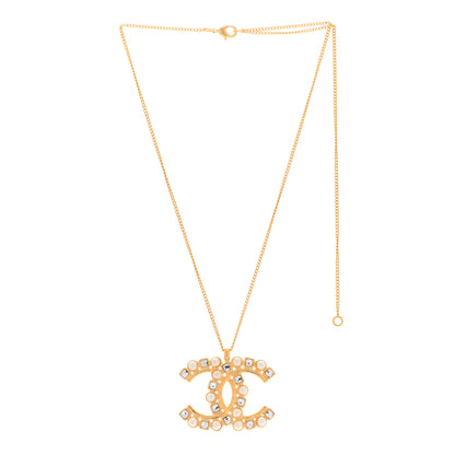 Chanel Crystal Pearl CC Pendant Necklace Gold 3 of 6