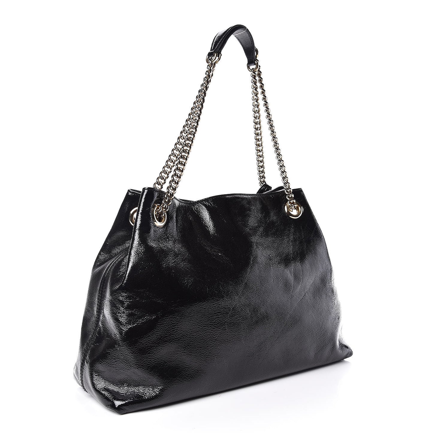 Patent Medium Soho Chain Shoulder Bag Black