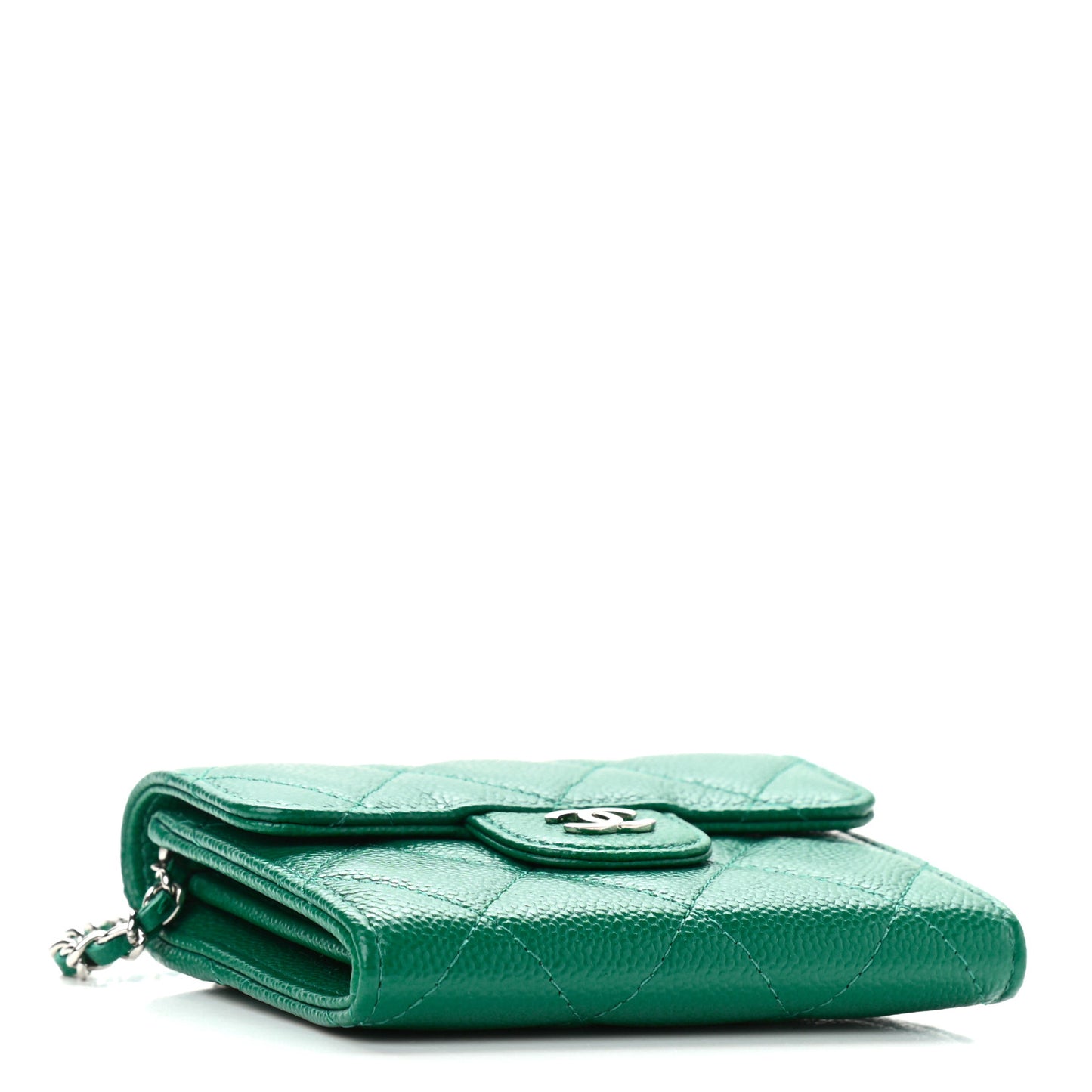 Caviar Quilted Flap Card Holder On Chain Green