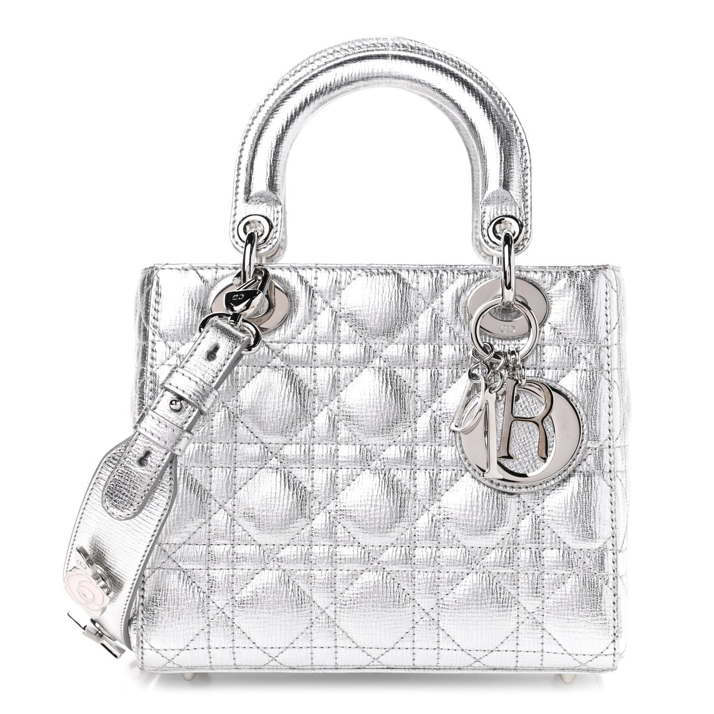 Metallic Grained Calfskin Cannage Small Lucky Badges My Lady Dior Silver