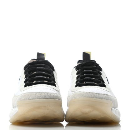 Chanel Nylon Calfskin Suede CC Sneakers 38 White Grey Yellow 2 of 5