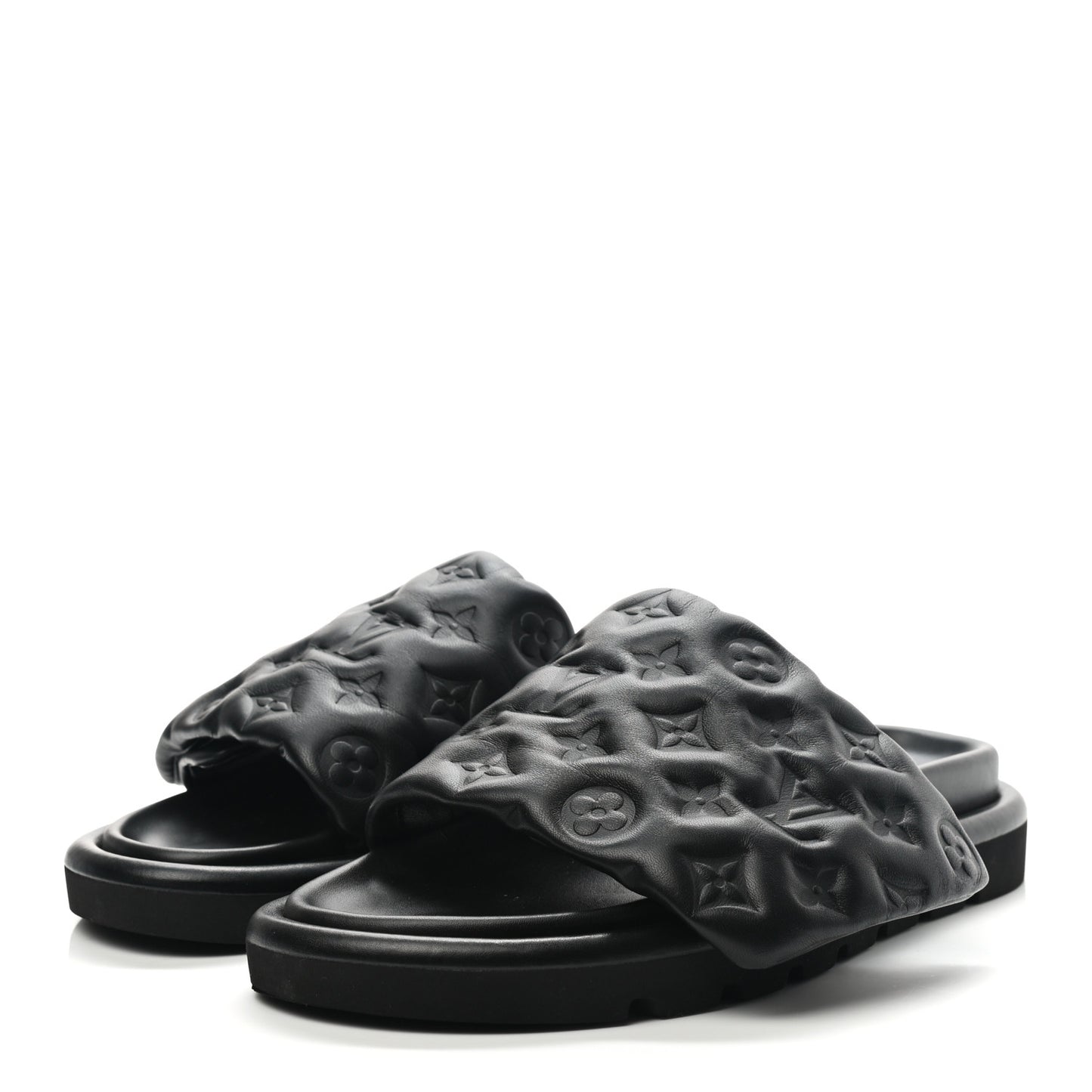 Lambskin Embossed Monogram Pool Pillow Flat Comfort Mule 39 Black
