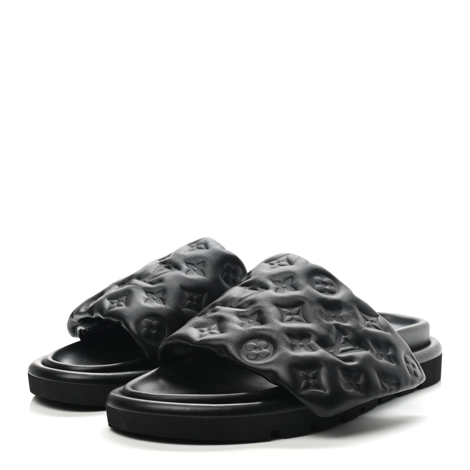 Louis Vuitton Lambskin Embossed Monogram Pool Pillow Flat Comfort Mule 39 Black 3 of 8