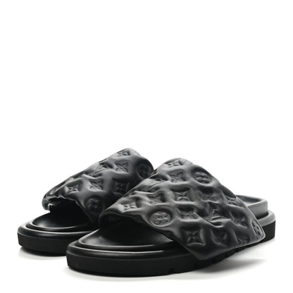 Louis Vuitton Lambskin Embossed Monogram Pool Pillow Flat Comfort Mule 39 Black 3 of 8