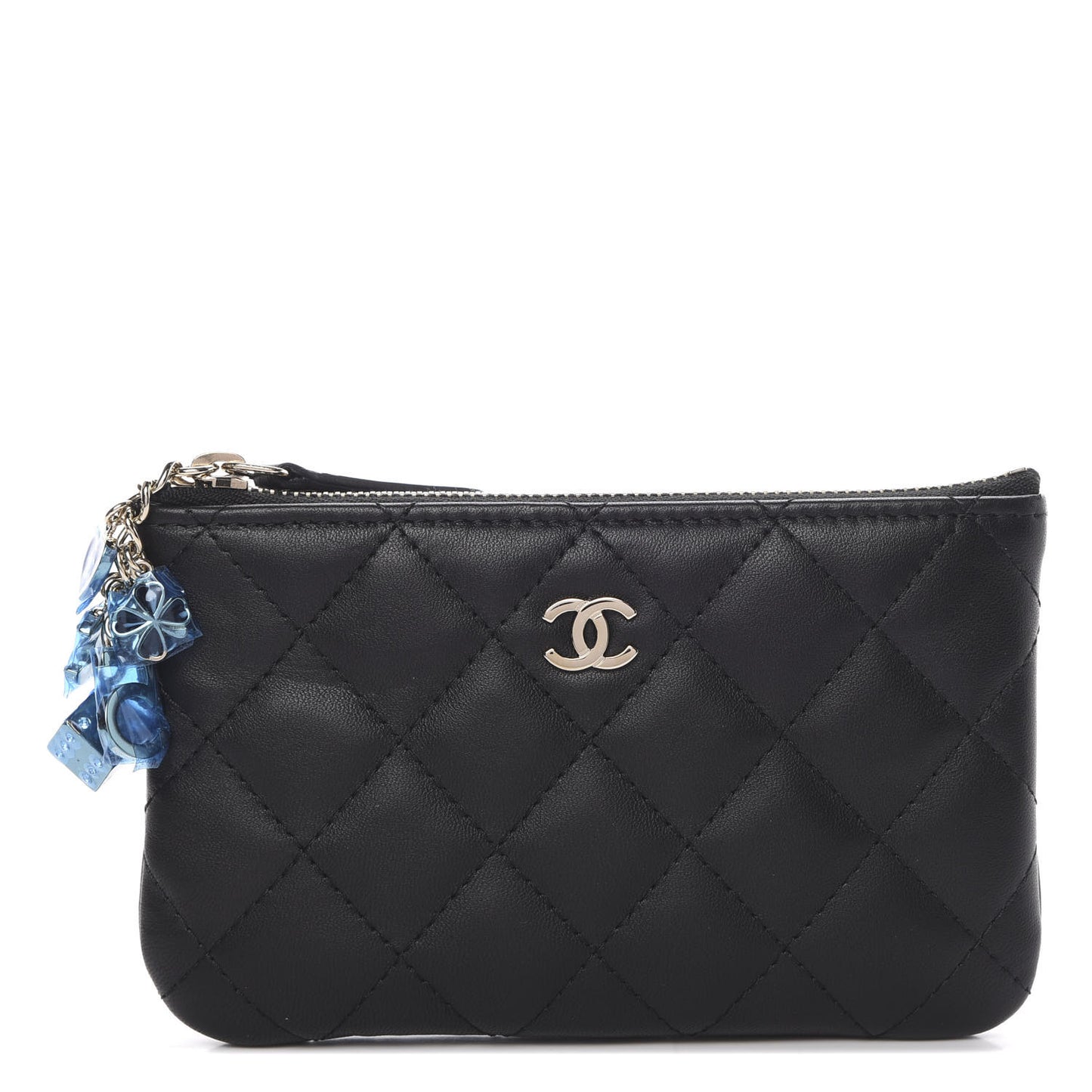 Lambskin Quilted Small Casino Cosmetic Case Black