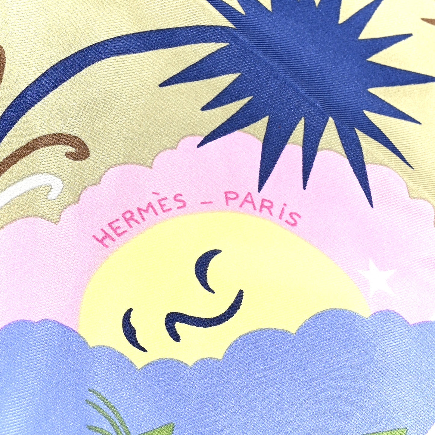 Silk Au Royaume d'Helios Scarf 70 Vert Amande Parme Ocre