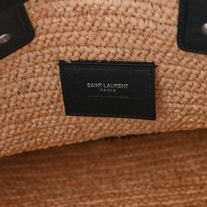 Saint Laurent Raffia Calfskin Rive Gauche Tote Naturale Black 6 of 8