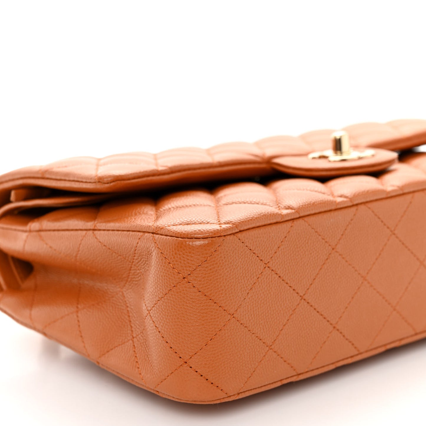 Caviar Quilted Medium Double Flap Light Brown