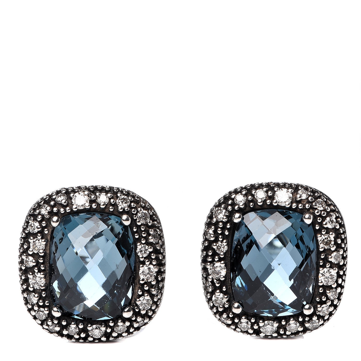 David Yurman Sterling Silver Hampton Blue Topaz Diamond Midnight Melange Earrings 1 of 4
