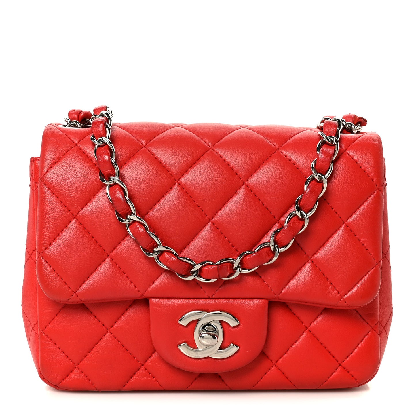 Lambskin Quilted Mini Square Flap Red