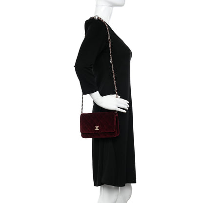 Chanel Velvet Quilted Pearl Crush Wallet On Chain WOC Burgundy 2 of 12