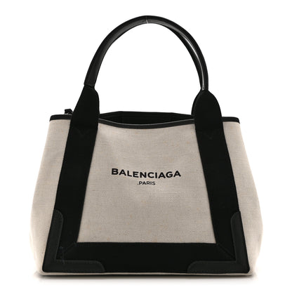 Balenciaga Cotton Canvas Satin Calfskin S Navy Cabas Natural Black 1 of 11