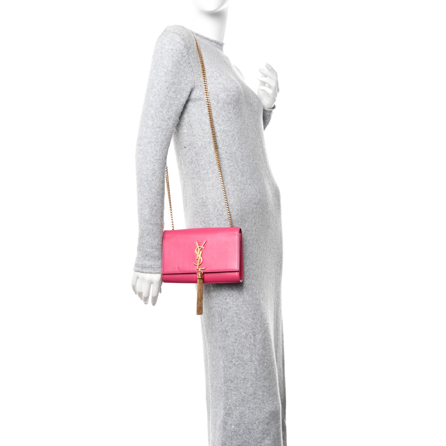 Saint Laurent Calfskin Small Classic Monogram Kate Tassel Satchel Lipstick Fuchsia 2 of 11