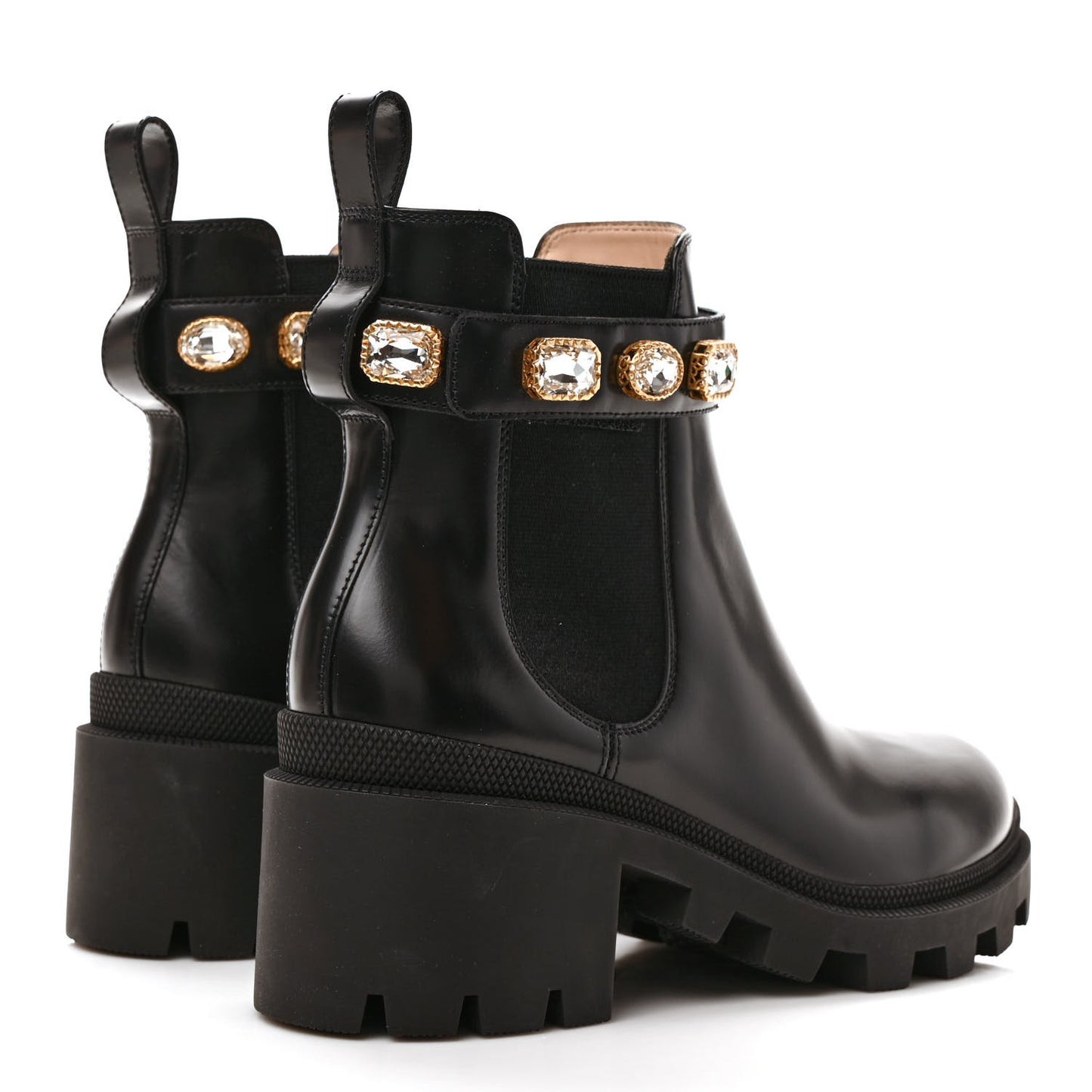 Calfskin Crystal GG Trip Chelsea Ankle Boots 39.5 Black